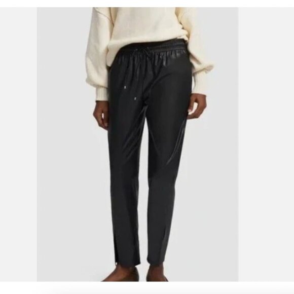 Theory Women's Black Slit Pull-On Pants Paper Faux Leather - Picture 1 of 6